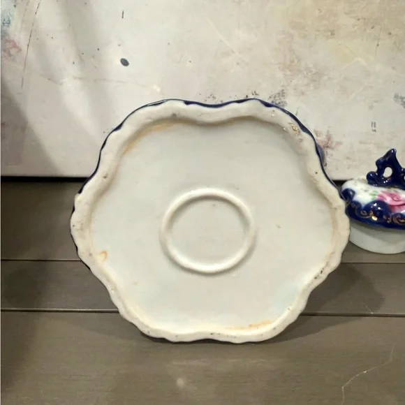 Antique Vintage Chocolate Pot Cobalt Blue Floral Porcelain Pristine Unmarked - Picture 5 of 5